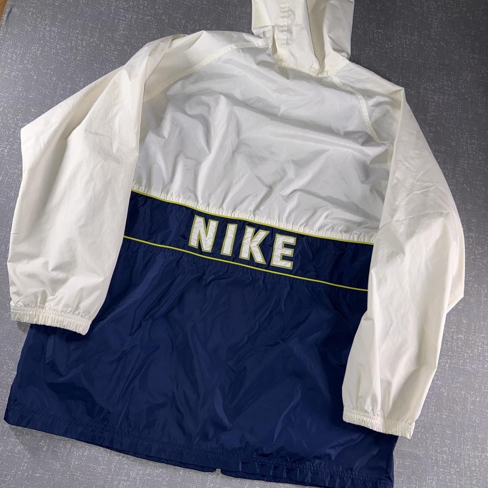 Nike Jacket Mens Large Blue White Hooded Full Zip Colorblock Windbreaker Swoosh